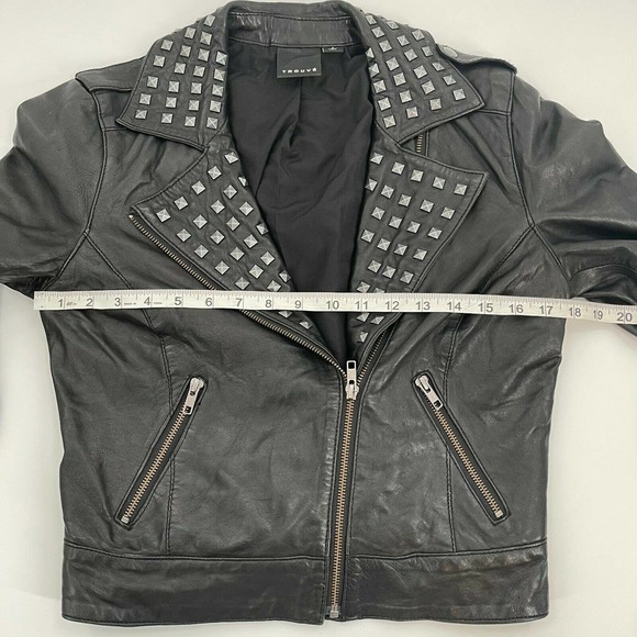 Trouve Leather Jacket Black Studded Moto Zip Biker - Picture 5 of 9